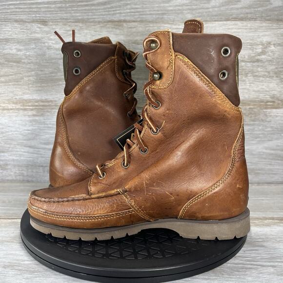 Vintage Timberland Women’s work Brown Two tone Leather Moc Toe Boots Size 7.5 - Picture 8 of 10